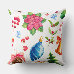 Coussin Noël aquarelle de style vintage