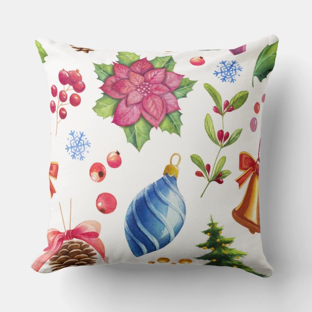 Coussin Noël aquarelle de style vintage (Recto)