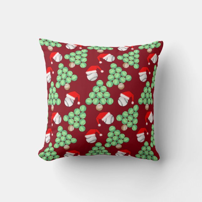 Coussin Noël Arbre Baseball Chapeaux de Père Noël (Recto)