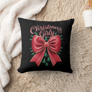 Coussin Noël Arbre Bow Girls Fête esthétique Noël