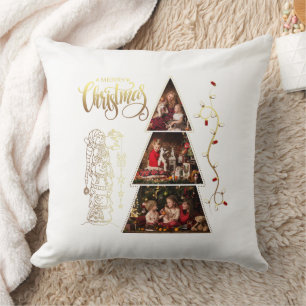 Coussin Noël Arbre photo collage Faux Gold Foil Style
