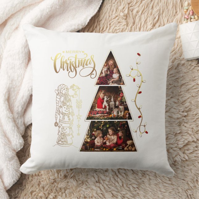 Coussin Noël Arbre photo collage Faux Gold Foil Style (Couverture)
