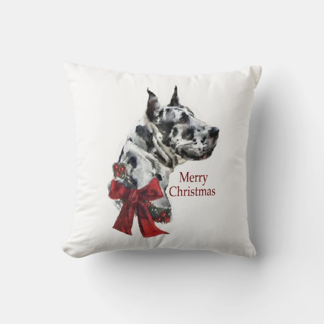 Coussin Noël Arlequin Great Dane (Recto)