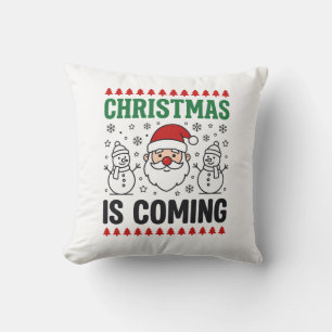Coussin Noël arrive, modèle de bonhomme de neige du Père N