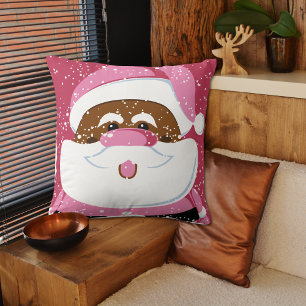 Coussin Noël au Père Noël afro-américain rose mignon