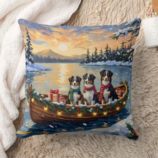 Coussin Noël Australien Shepherd Bateau Vacances (Couverture)