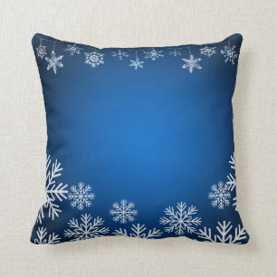 Coussin Noël aux flocons de neige bleus et blancs