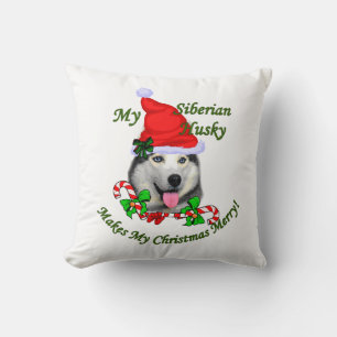 Coussin Noël avec Husky Sibérien