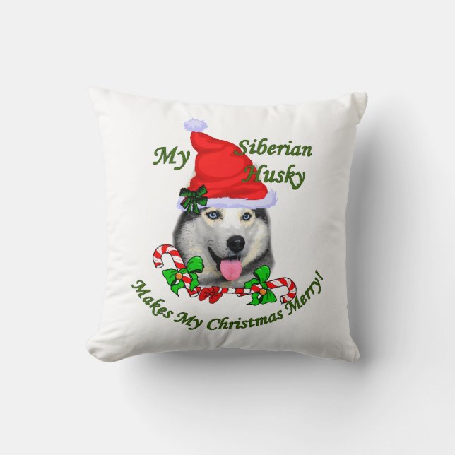 Coussin Noël avec Husky Sibérien (Recto)