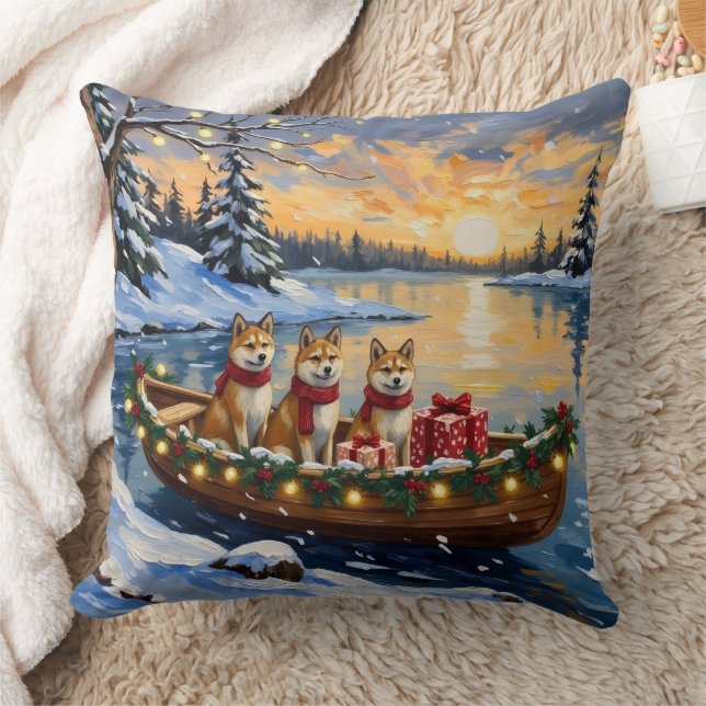 Coussin Noël Bateau Akita Fêtes (Couverture)