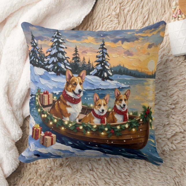 Coussin Noël Bateau Corgi Fêtes (Couverture)