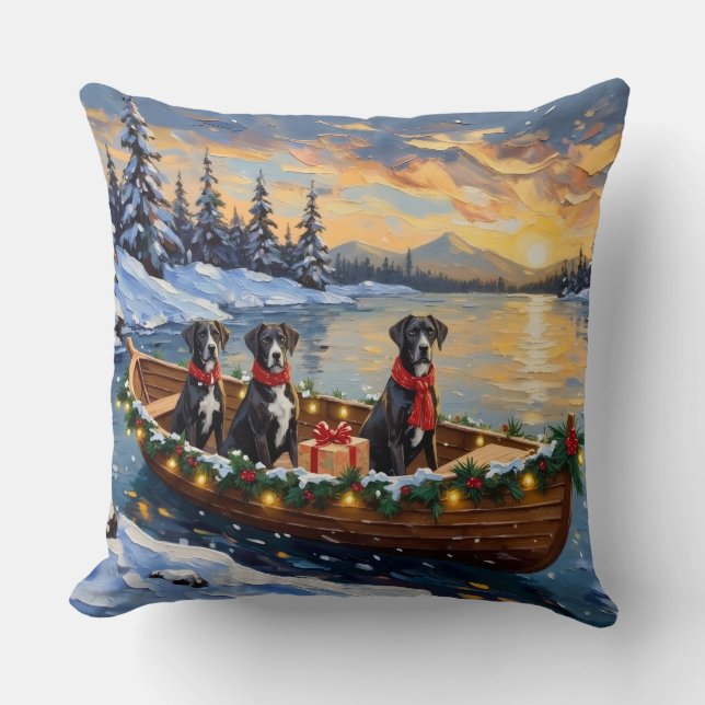 Coussin Noël Bateau de Noël Grand Danois (Recto)