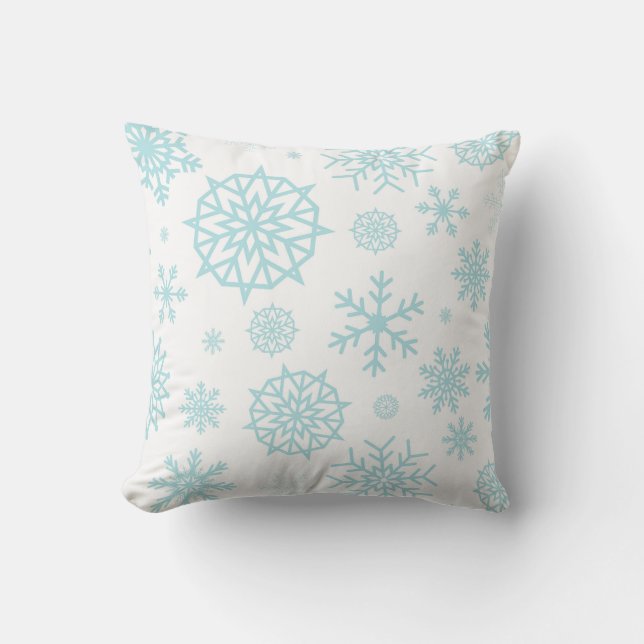 Coussin Noël blanc bleu de flocon de neige d'hiver de 2 (Recto)