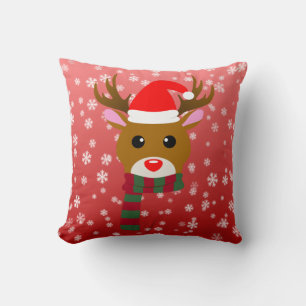 Coussin Noël blanc Rudolph le renne à nez rouge