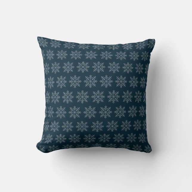 Coussin Noël bleu flocon de neige des fêtes d'hiver (Recto)