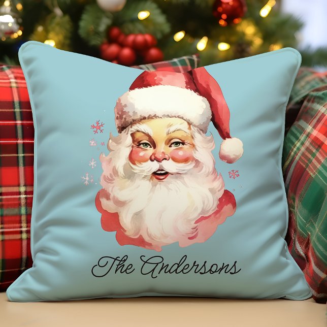 Coussin Noël bleu rétro Vintage Père Noël (Créateur téléchargé)