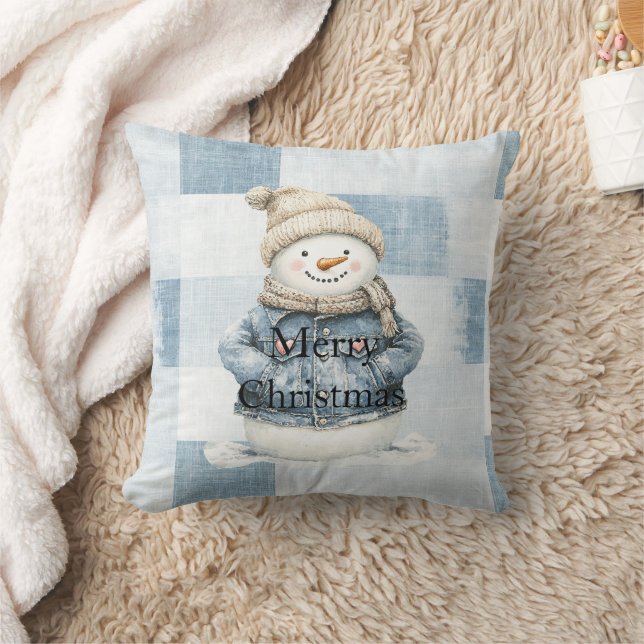 Coussin Noël Blue Denim Snowman (Couverture)