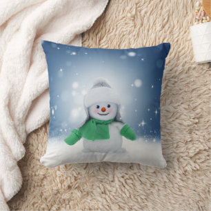 Coussin Noël bonhomme de neige SlipperyJoe foulard vert m