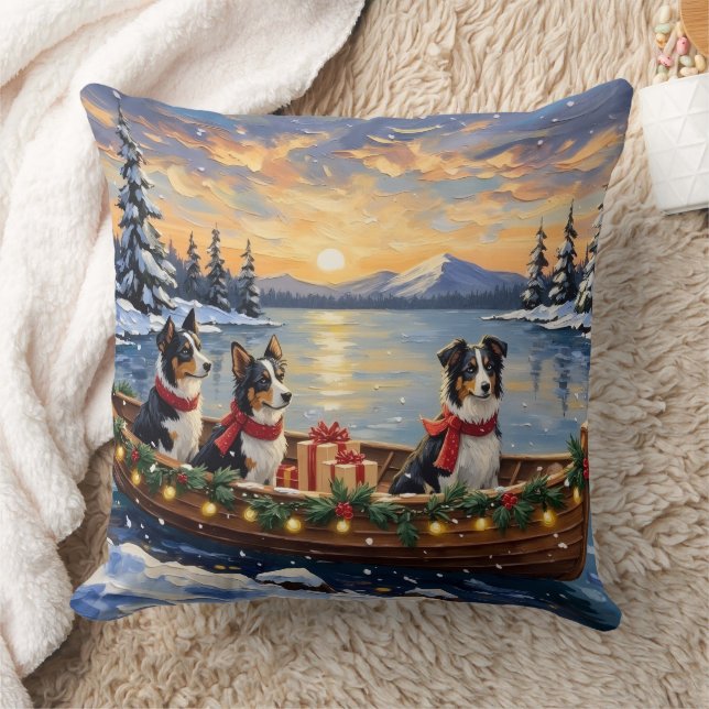 Coussin Noël Border Collie Bateau Fêtes (Couverture)