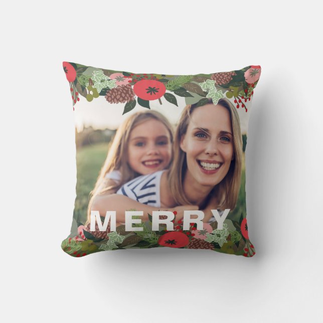 Coussin Noël Botanique Joyeux Type de vacances Photo (Recto)