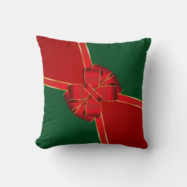 Coussin Noël Bow rouge et vert (Recto)