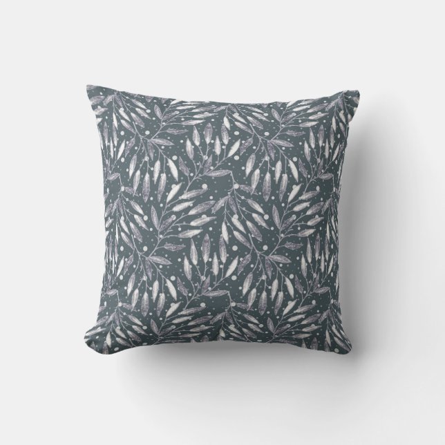 Coussin Noël, brindilles argentées, blanc, flocons de neig (Recto)