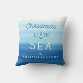 Coussin Noël by the Sea Coast Blue Ombre Typographic (Verso)