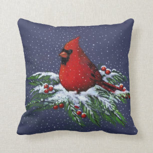 Coussin Noël : Cardinal rouge : Branches de pin de Milou :
