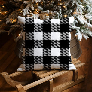 Coussin Noël carreau de bœuf noir et blanc Classique