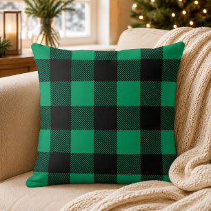 Coussin Noël carreau de bœuf vert rustique noir