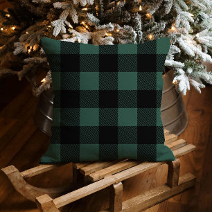 Coussin Noël carreau de bœuf vert rustique noir
