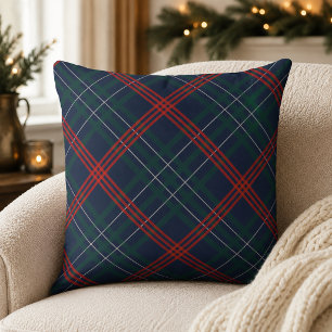 Coussin Noël carreaux rustique marine rouge vert diagonale