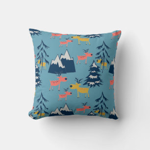 Coussin Noël, cerf, forêt, arbres de Noël, vacances