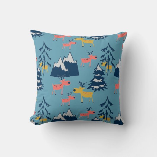 Coussin Noël, cerf, forêt, arbres de Noël, vacances (Recto)
