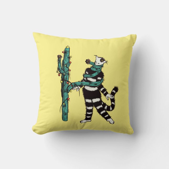 Coussin Noël Chat Et Cactus Étranges Noël (Recto)
