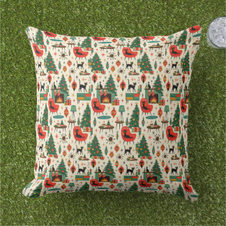 Coussin Noël chats moderne du milieu du siècle rétro ère a
