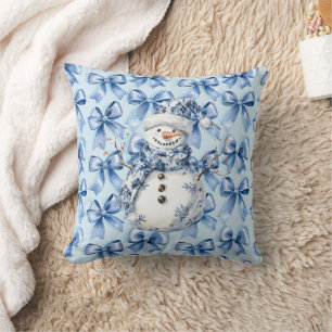 Coussin Noël Chic Bleu Blanc Snowman