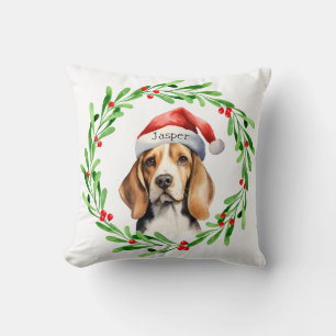 Coussin Noël Chien Beagle Santa Hat
