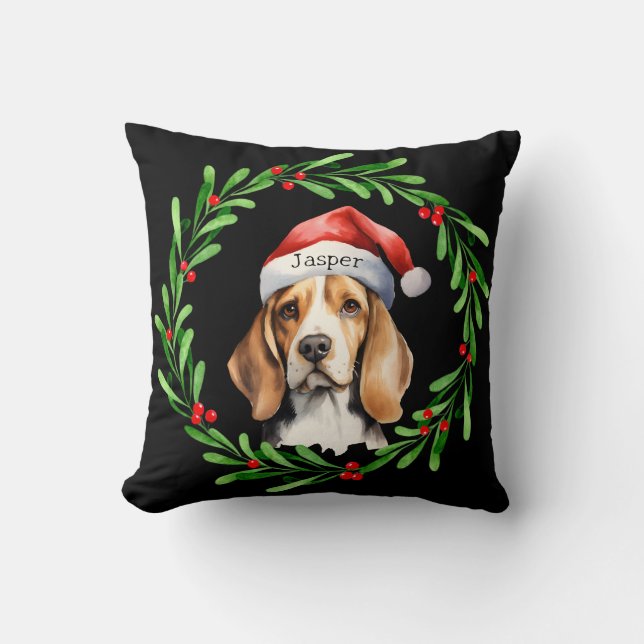 Coussin Noël Chien Beagle Santa Hat (Recto)