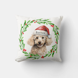 Coussin Noël Chien Poodle Santa Hat Holiday
