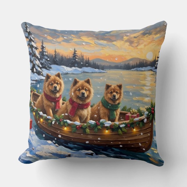 Coussin Noël Chow Chow Bateau Fêtes (Recto)