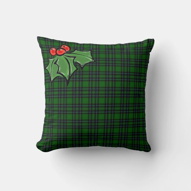 Coussin Noël classique vert plaid rouge saint feuille (Recto)