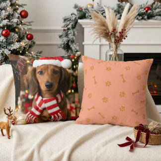Coussin Noël cosy empreinte de patte de teckel de fêtes