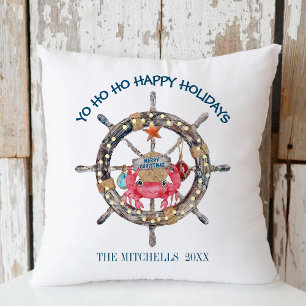 Coussin Noël côtier Roue du capitaine Thème nautique de