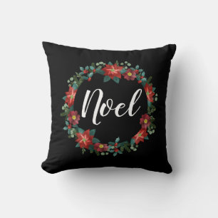 Coussin Noel, couronne de fleurs de Noël