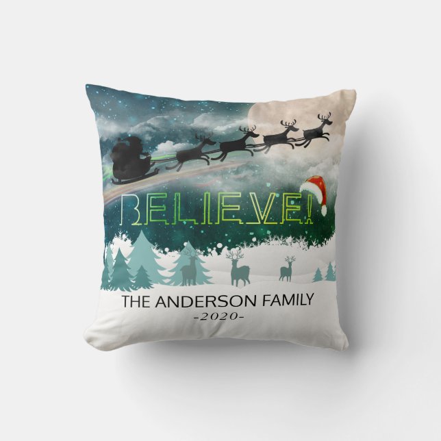 Coussin Noël CROYER Reindeer Sleigh Santa Hat Photo (Recto)