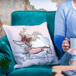 Coussin Noël Dachschund à travers le chien de fête des nei