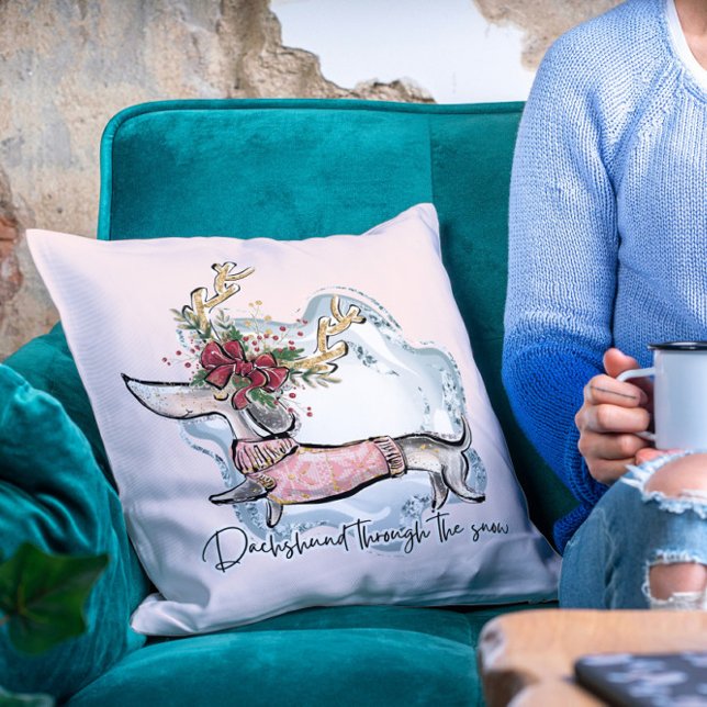 Coussin Noël Dachschund à travers le chien de fête des nei (Créateur téléchargé)