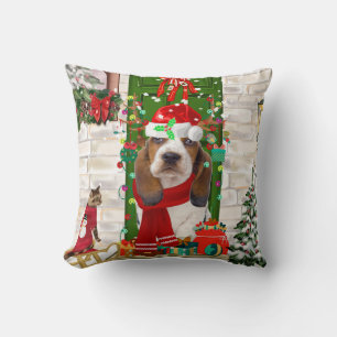 Coussin Noël de Basset Hound