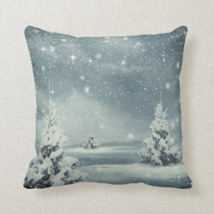 Coussin Noël de boule bleue et blanche de neige décorati